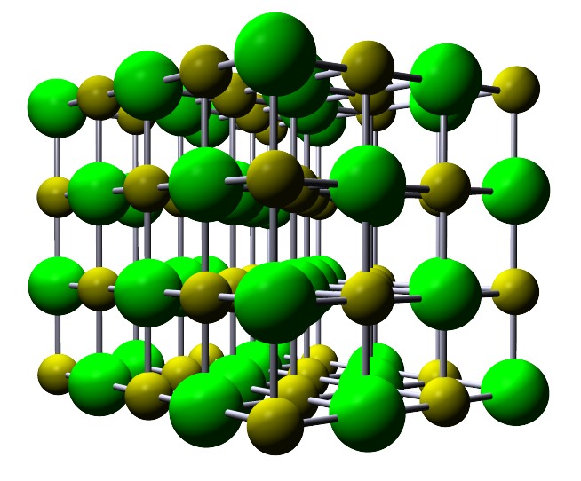 3d model of the sodium chloride lattice structure.